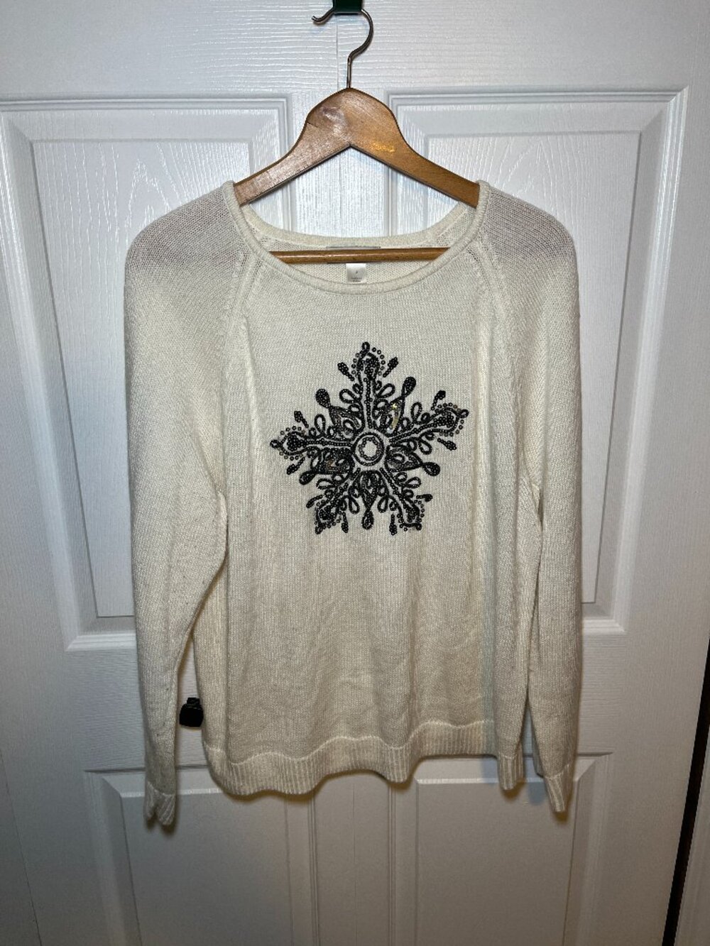 CJ Banks 1X Embellished Ivory Sweater